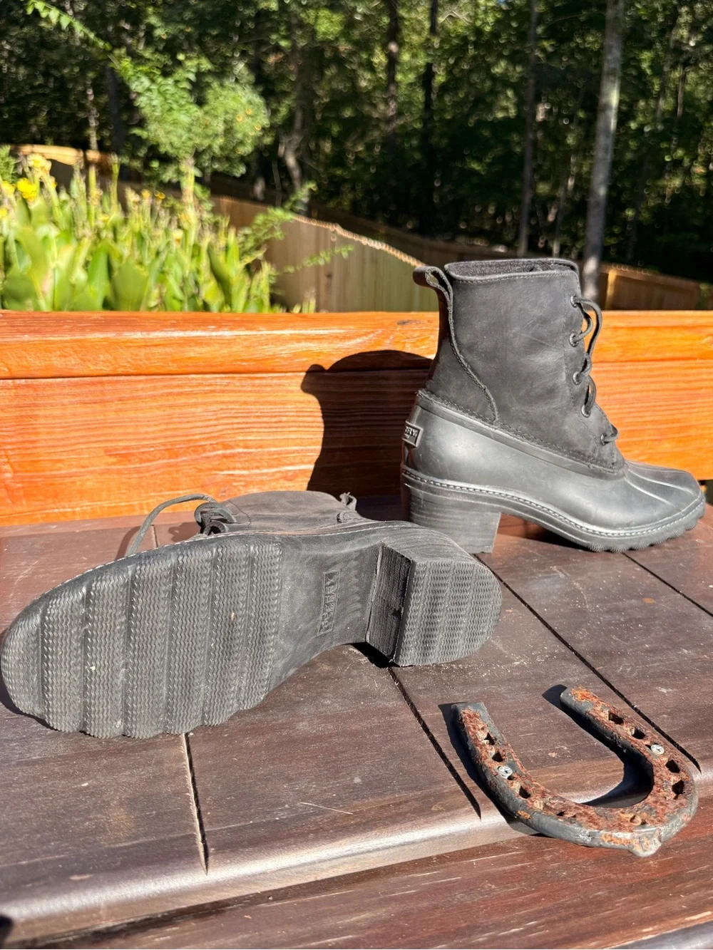 Sperry Black Lace-Up Duck Boot Heels